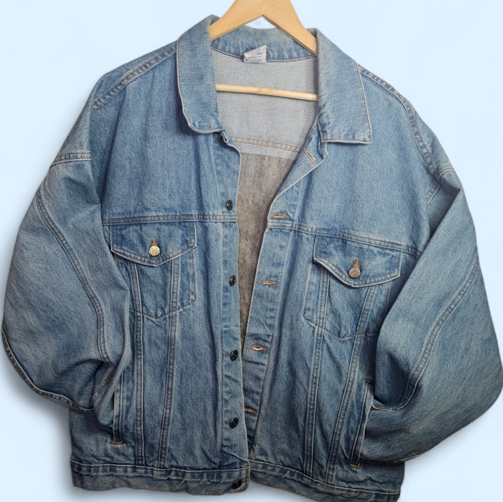 Vintage 90s B Kool Denim Jacket Made in USA Embossed Back Logo XL